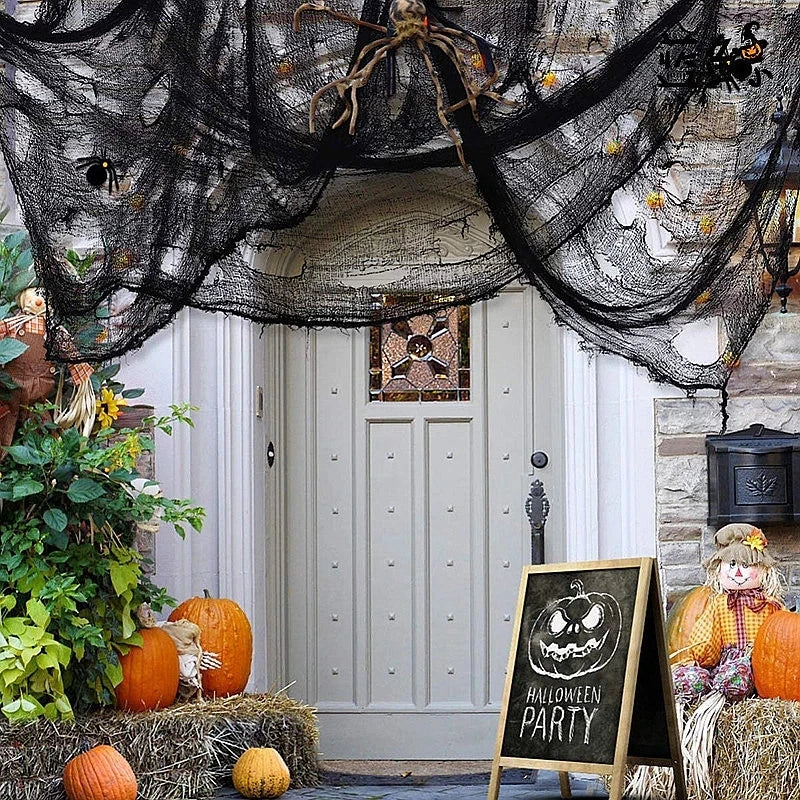 Halloween Spider Web Decorations - Black Gauze for Haunted House & Party Scenes