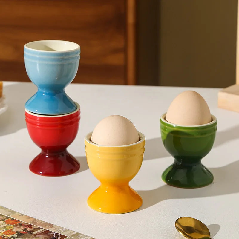 Colorful Gradient Ceramic Egg Cup - Creative Circular Small Egg Holder for Kitchen & Home