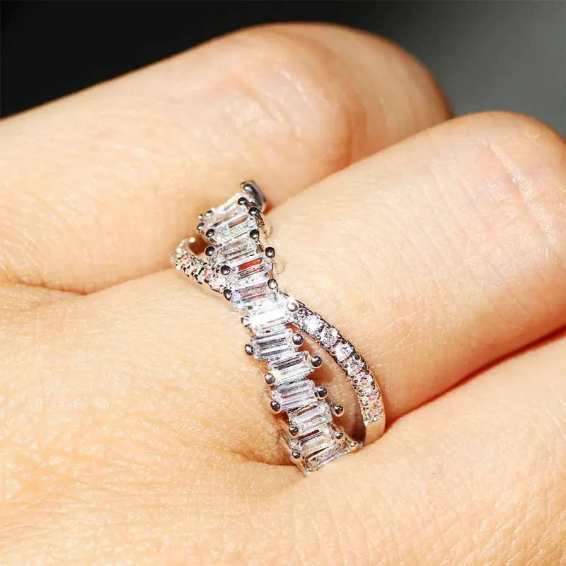 Women Wedding Ring Cross Shape CZ Stone Paved Fashion Jewelry Set