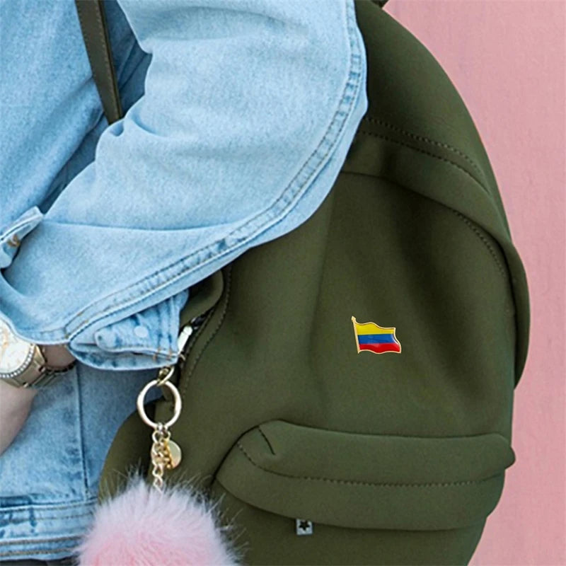 Colombia Flag Enamel Pin and Brooch Set - Metallic Waving Lapel Pins