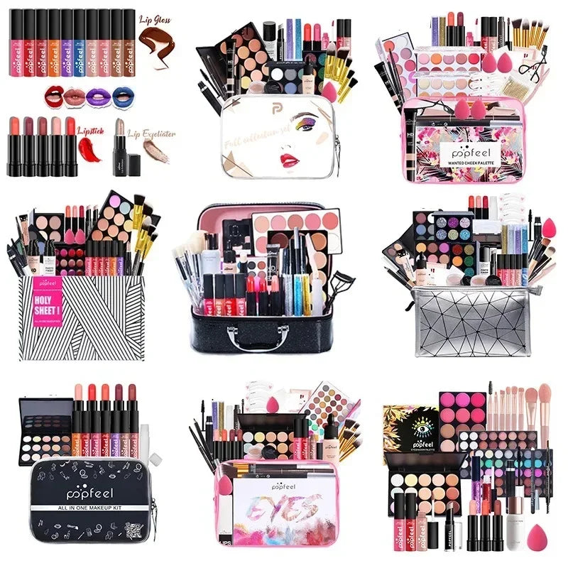 Complete Makeup Kit for Women - Eyeshadow Palette, Lip Gloss, Mascara & Brushes