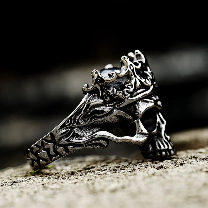 Retro Skull Ring for Men Silver Punk Gothic Rock Open Biker Jewelry Gift