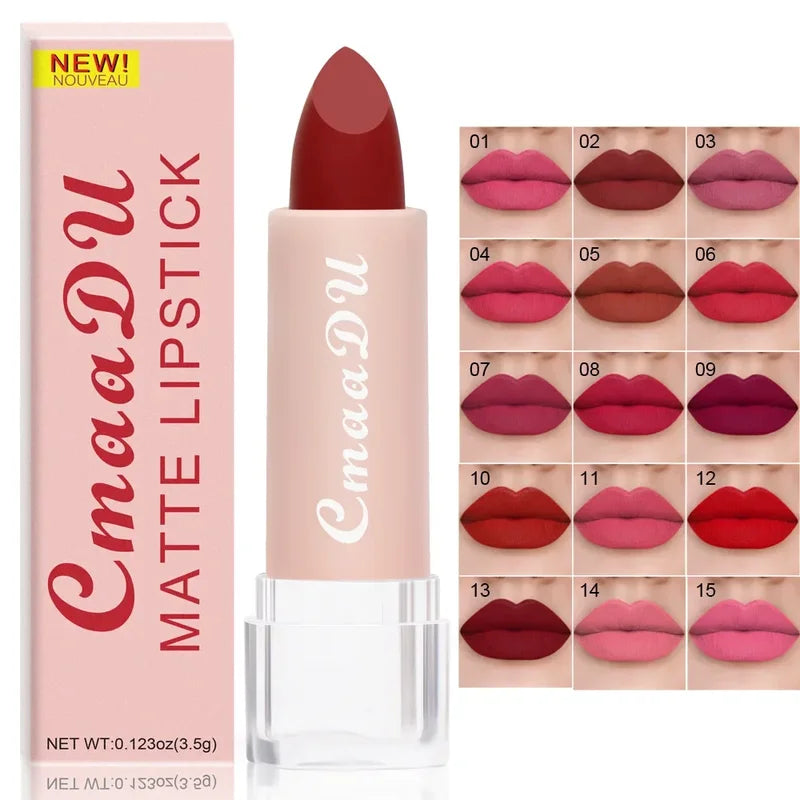 Long Lasting Waterproof Matte Lipstick - 15 Colors, Velvet Finish