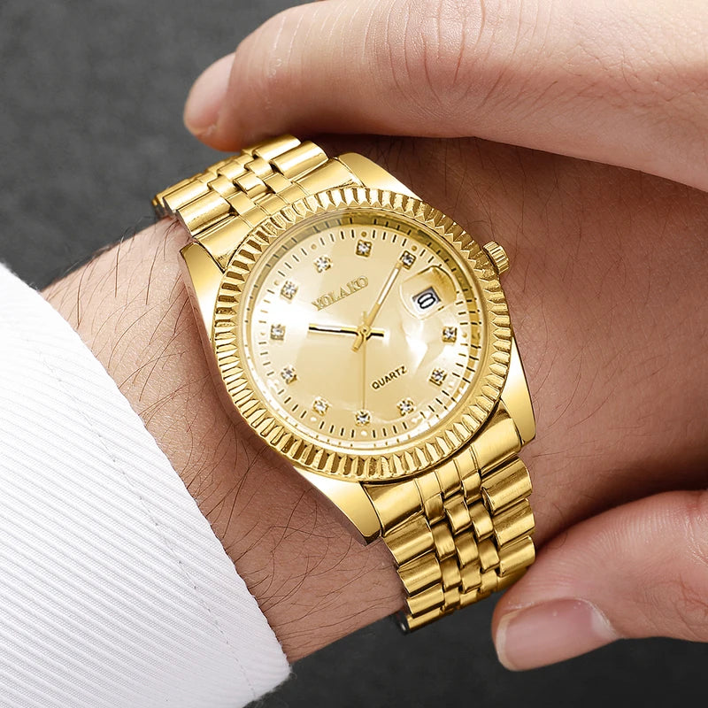 Luxury Rhinestone Quartz Men & Women Watches with Calendar - Fashion Gift Set