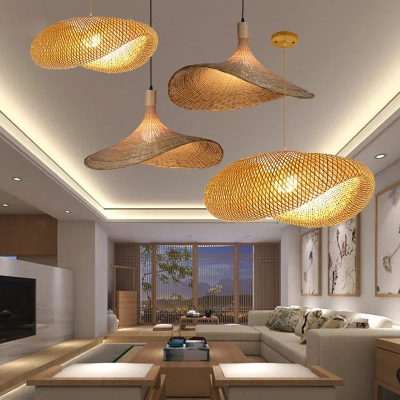 Boho Rattan Wicker Bamboo Pendant Light Ceiling Chandelier Home Decor