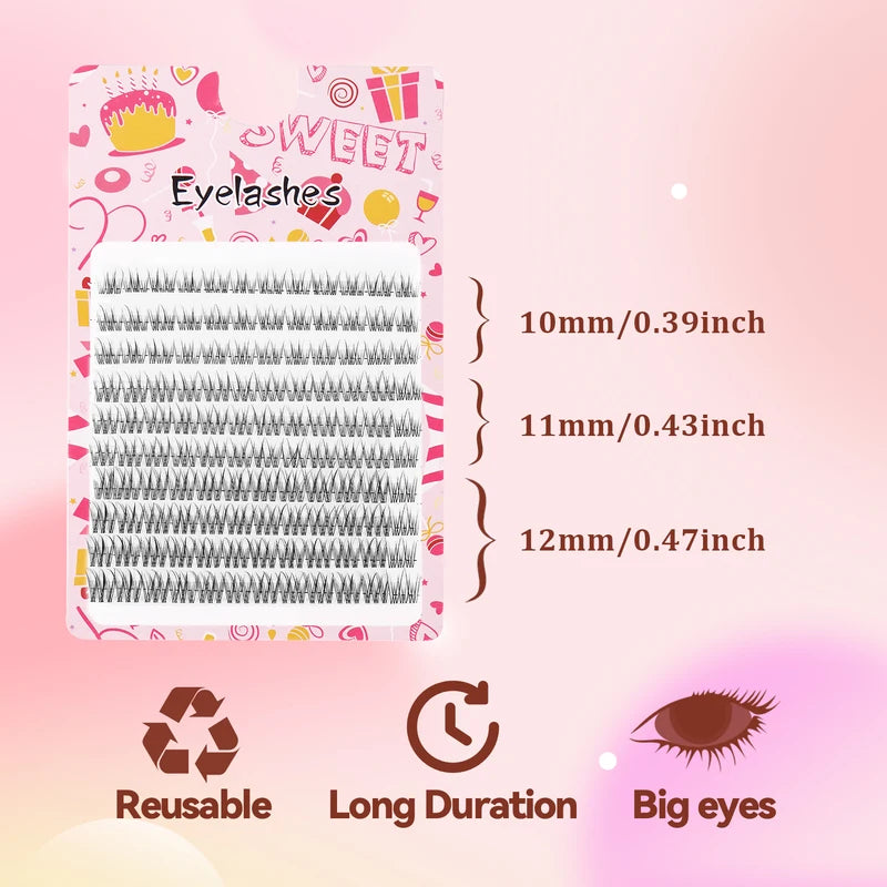Natural Eyelash Clusters Fishtail Fairy Style False Eyelashes C Curl 10-12mm Mixed Sizes DIY Extension