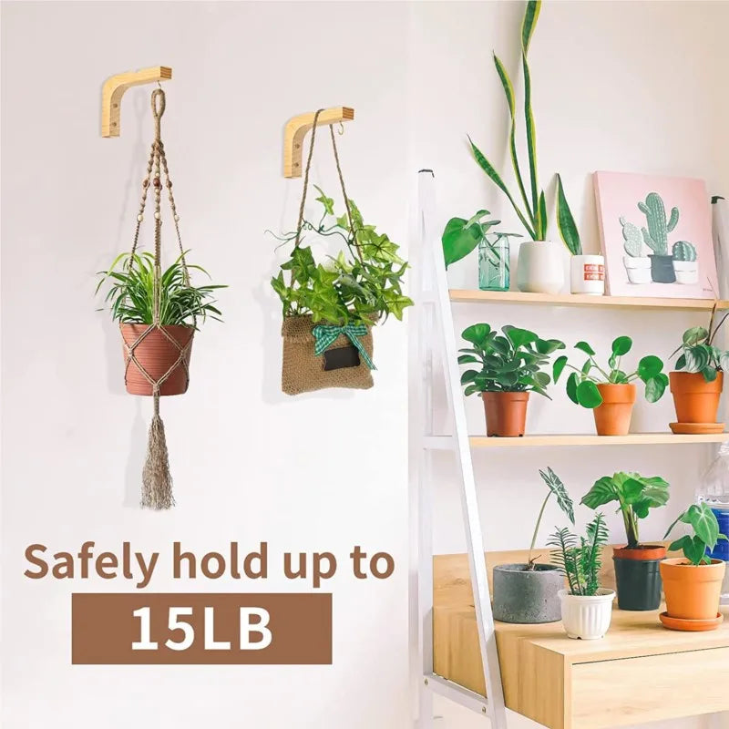 Natural Wood Wall Plant Hanger Hook for Flower Pots Lanterns & Decor