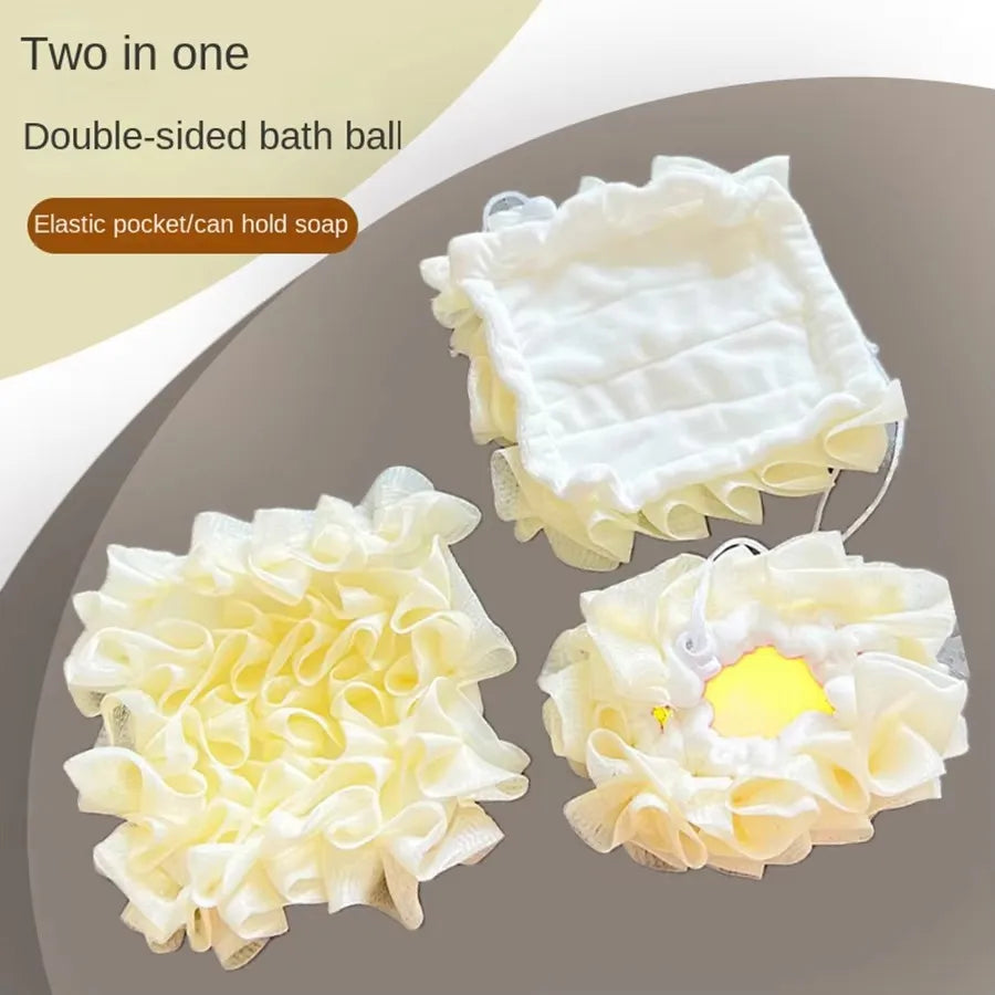 Soft Skin-Friendly Floral Lace Bath Sponge with Soap Storage Bag - 2-in-1 Exfoliator and Shower Accessory