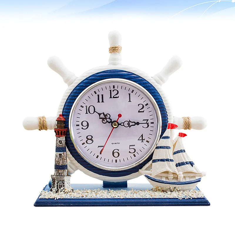 Nautical Style Desk Clock Ocean Theme Silent Tower Lamp for Home & Office Decor
