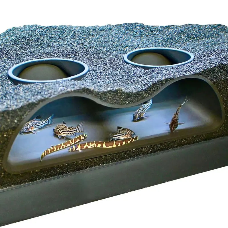 Aquarium Underground Tunnel Cave Curve Fish Tank Decor Two Hole - Natural Look