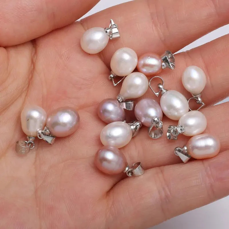 Natural Freshwater Pearl Pendant Beads for Jewelry Making - 7-8mm AAA 4pcs