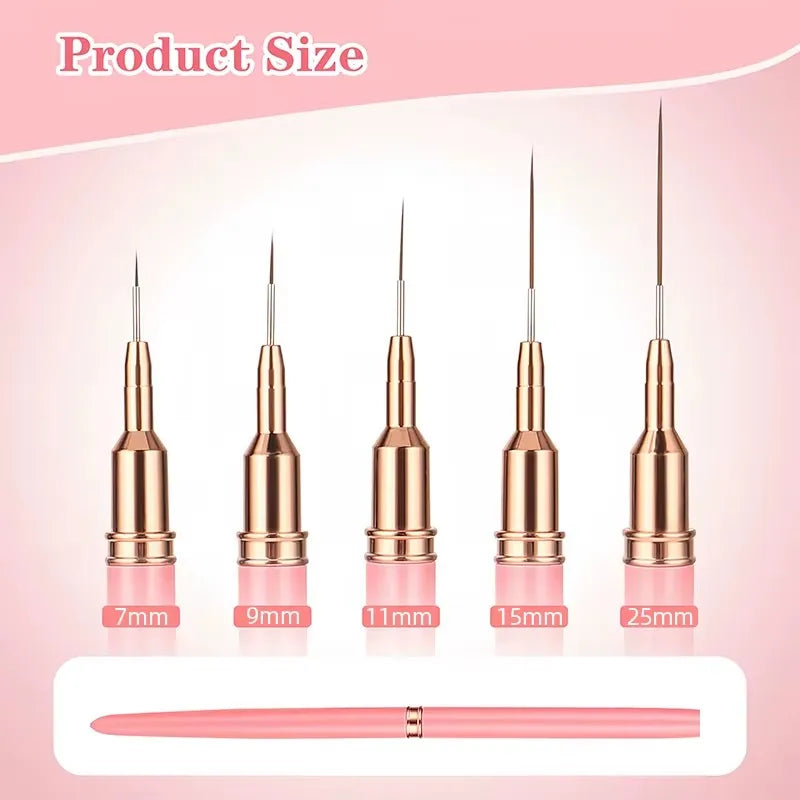 Professional Nail Art Liner Brush Set with 5 Sizes - Fine Detail Painting & French Stripe