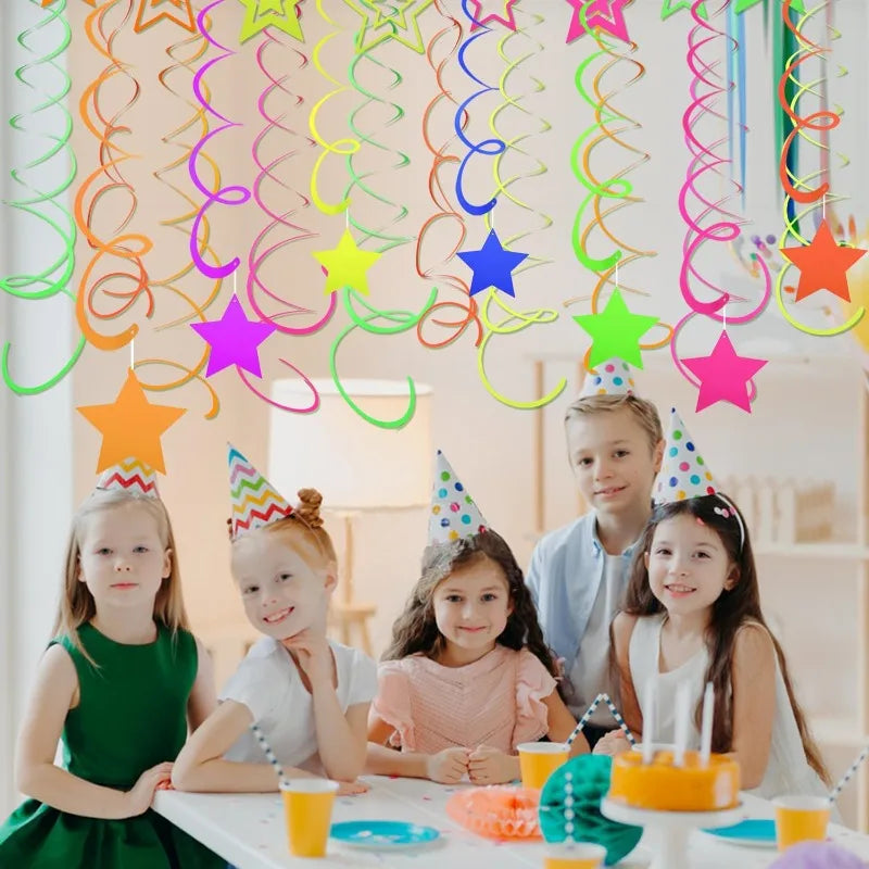 20pcs Luminous Neon Streamers and Hanging Swirl Garland for Neon Party Decor