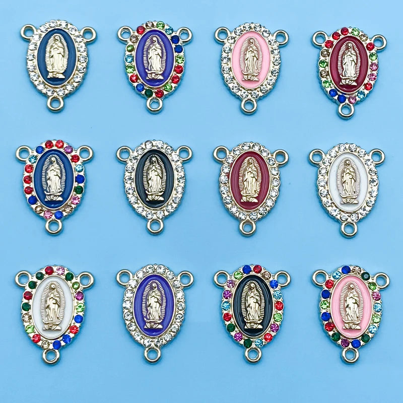 10/12Pcs Rhinestones Enamel Virgin Mary Charms for Jewelry Making Findings & Crafting
