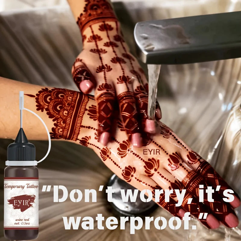 Henna Tattoo Kit with Mandala Stencils and Burgundy Temporary Body Art - 5 Reusable Designs
