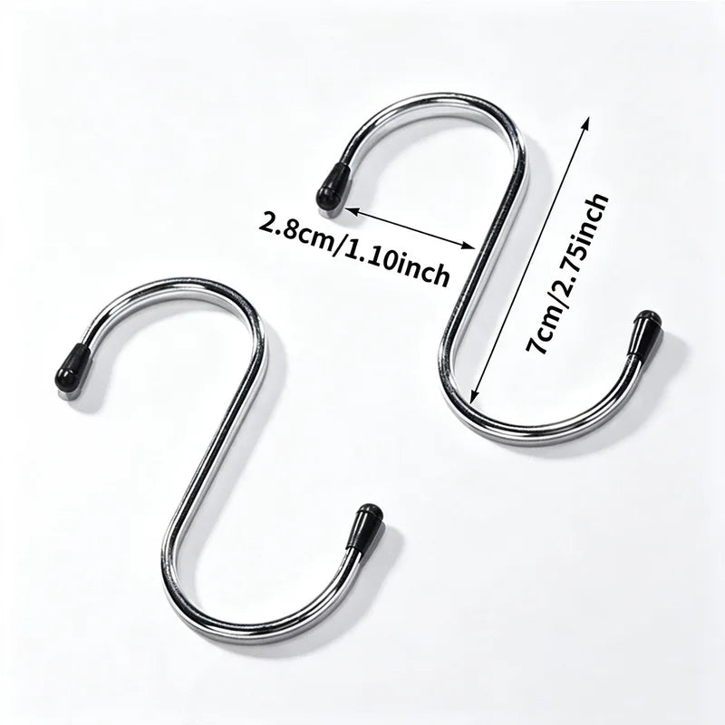 Multifunctional S-Shaped Stainless Steel Wall Hooks for Kitchen Bathroom Bedroom Storage