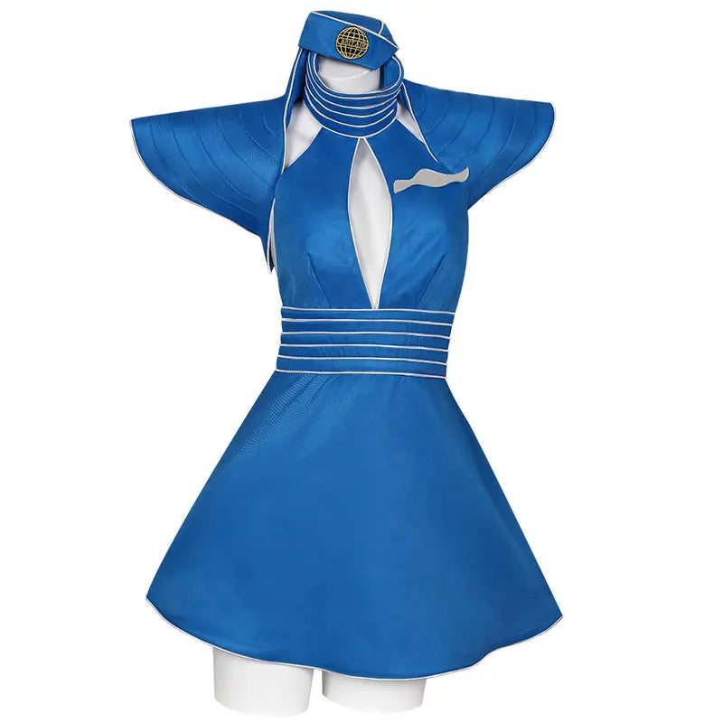 Women’s Blue Flight Attendant Costume for Halloween Carnival Party Cosplay