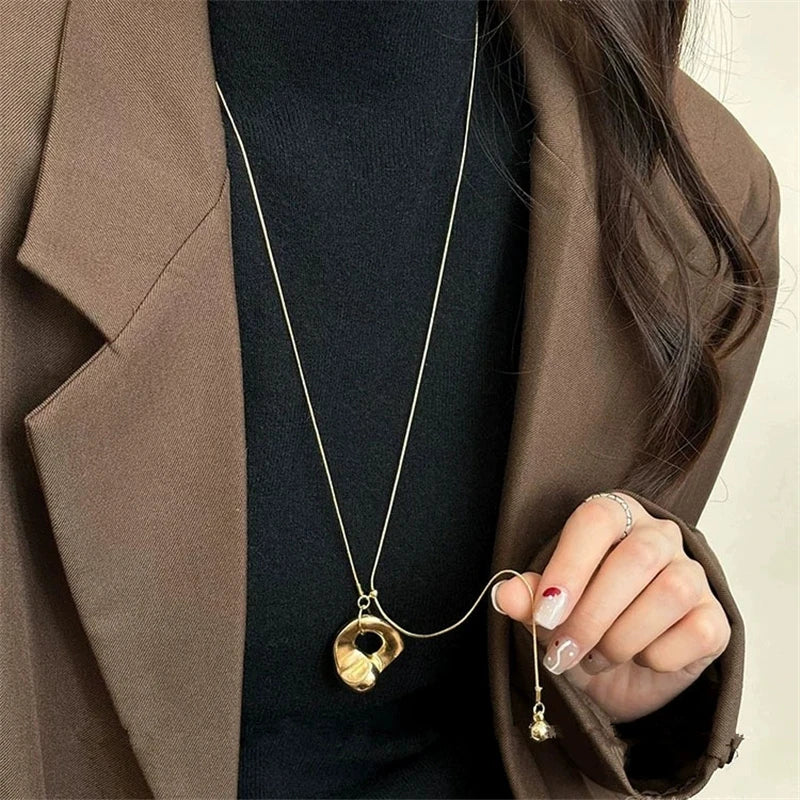 Trendy Irregular Metal Pendant Necklace for Women and Couples with Adjustable Snake Chain and Leather