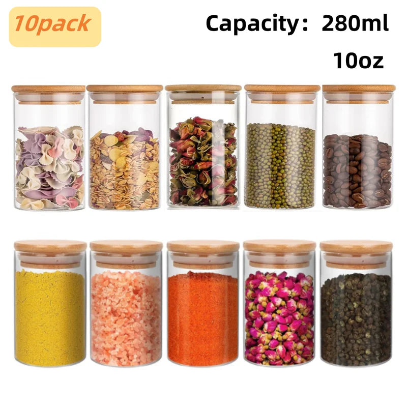Glass Food Storage Jar with Bamboo Lid 280ml - Clear Kitchen Container