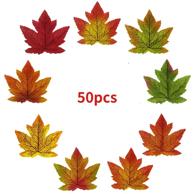 Artificial Maple Leaf Fall Decorations 50pcs Harvest Festival Home Decor Boneless Feel