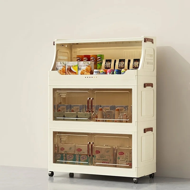 3/4-Tier Rolling Storage Cabinet with Transparent Doors & Flip Top - Kitchen Pantry Organizer