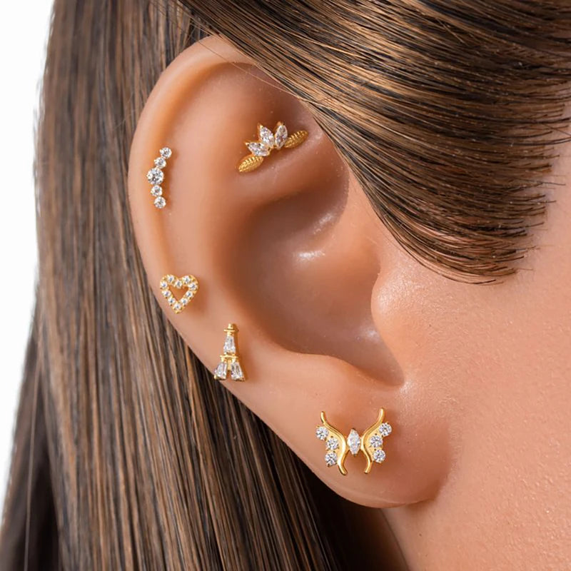 Piercing Labret Earring Flat Back Flower CZ Surgical Steel Tragus Helix Lobe Jewelry