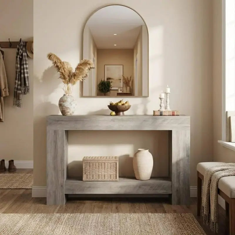 Farmhouse 47-Inch Wooden Console Table with Open Storage for Entryway, Living Room & Hallway