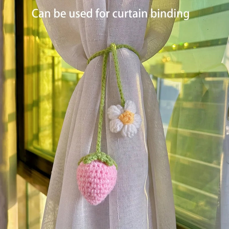Cute Strawberry Car Hanging Decor - Knitted Fruit Pendant for Vehicle Interior