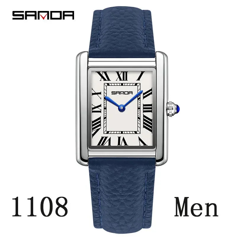 Unisex Square Dial Quartz Watch with Leather Strap - Waterproof & Sports Casual