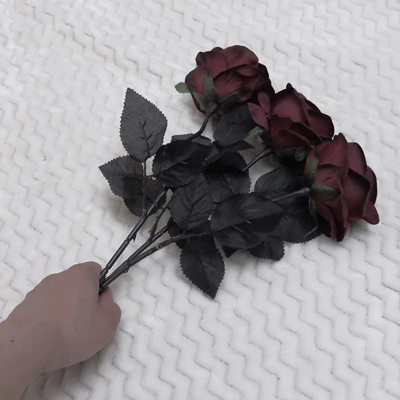 Dark Red Rose Artificial Flower for Halloween Party Decor - Goth Photo Prop