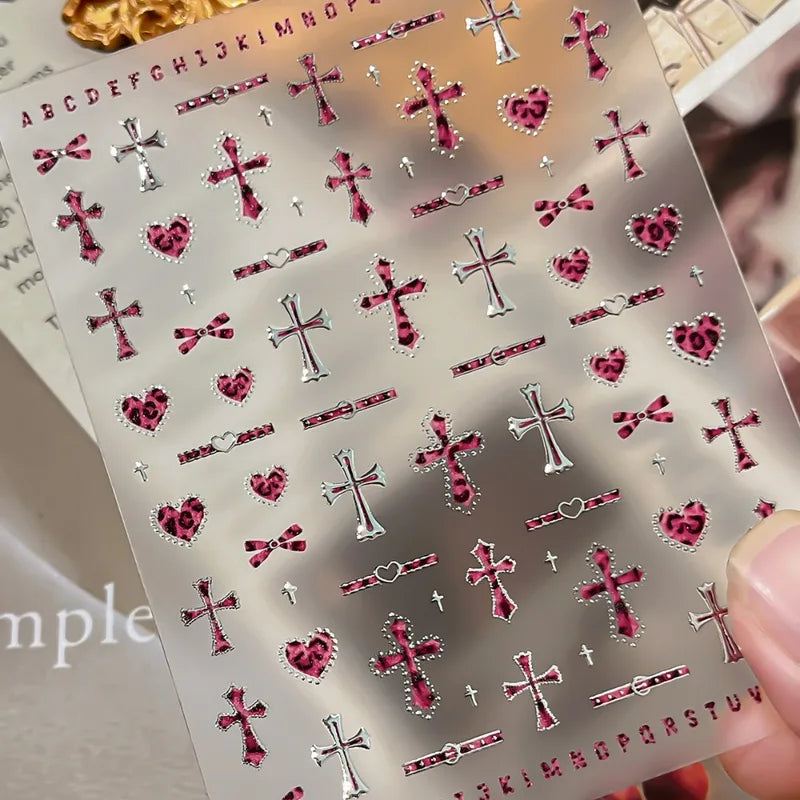 Leopard Cross Nail Stickers - Self-Adhesive Nail Art Decals for Manicure & DIY Crafts