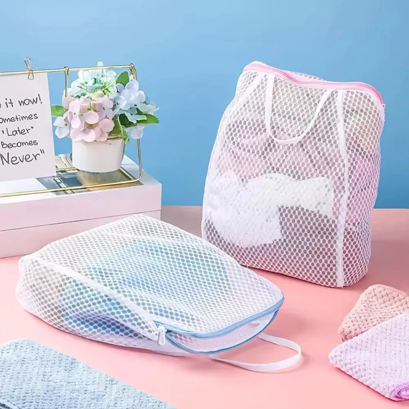2pcs Honeycomb Mesh Laundry Bags with Handles - Durable Polyester Delicate Clothes Storage