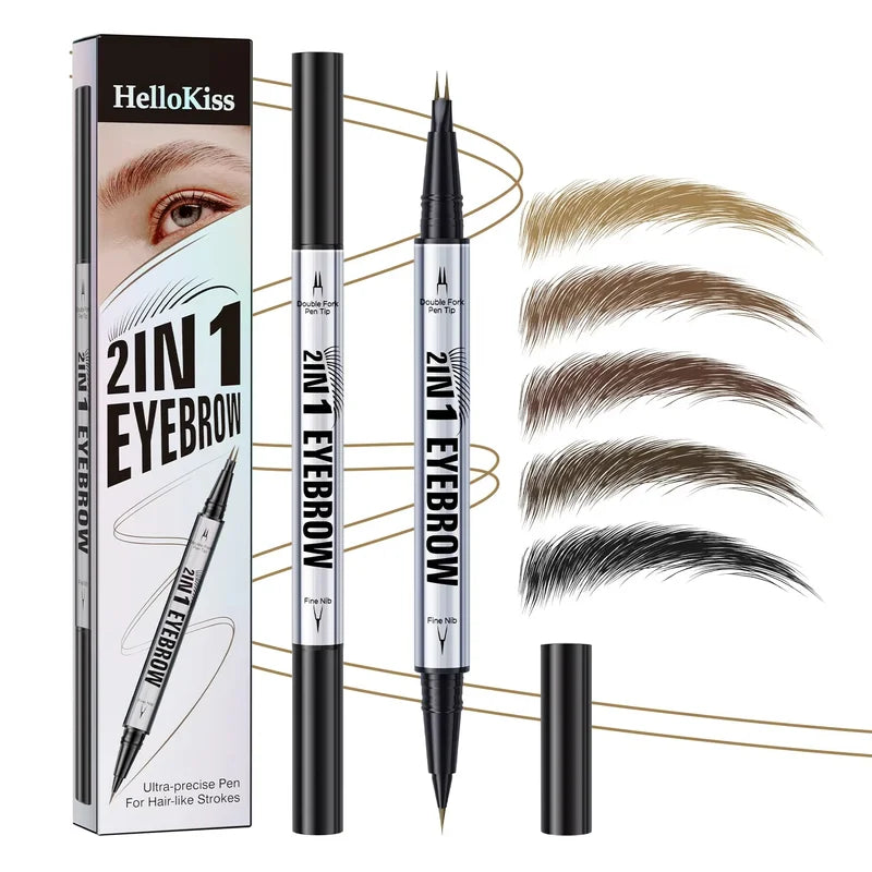 Waterproof Curved Eyebrow Pencil Set with Precise Brush and Fork Tip for Natural Makeup