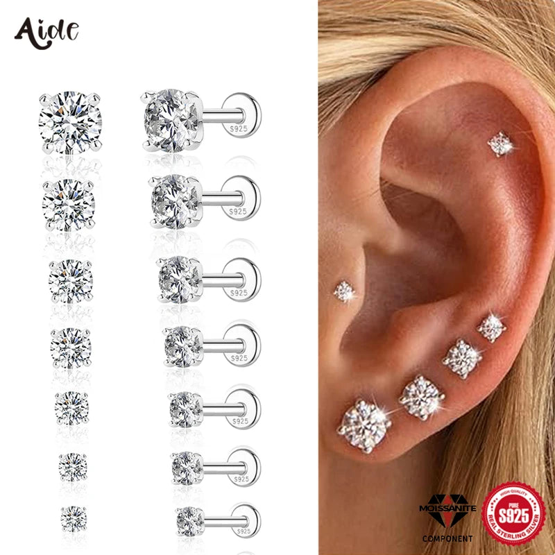 Moissanite Earrings 0.03-1.2CT Stud Jewelry Sterling Silver Gift for Men Women