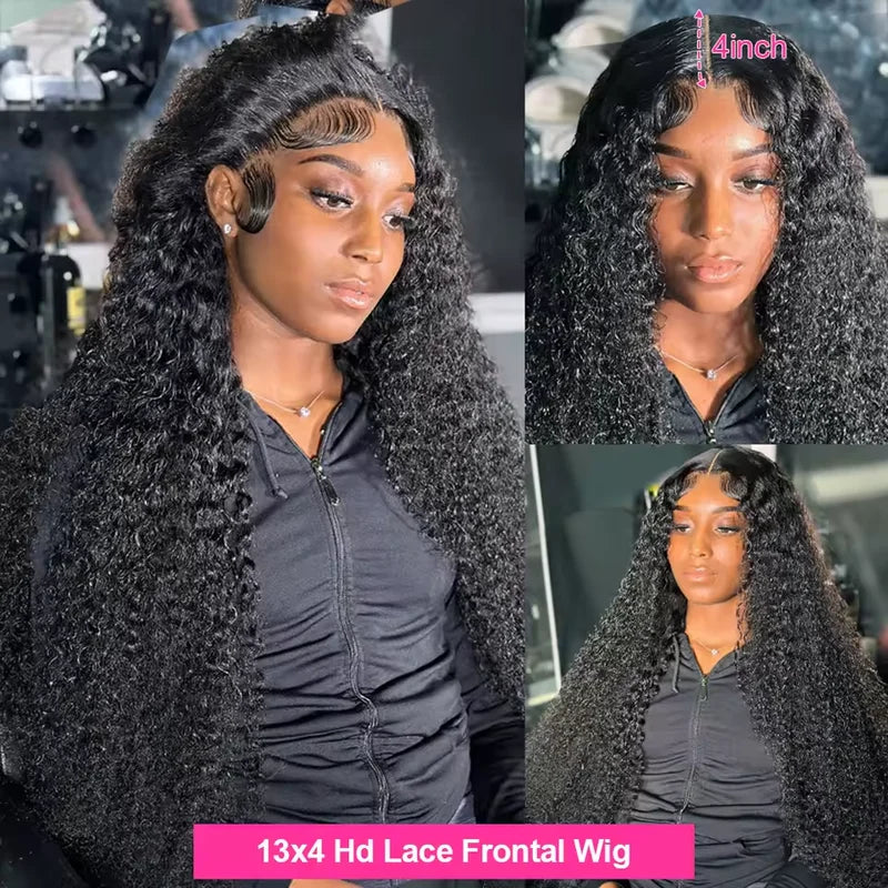 Deep Wave Lace Frontal Wig 13x4 13x6 HD Transparent Human Hair Curly Wigs