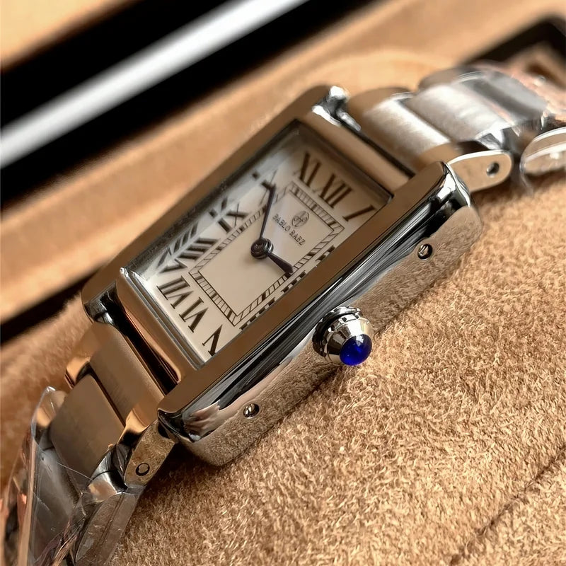 Couple Waterproof Quartz Watch with Roman Numeral Dial Stainless Steel Band