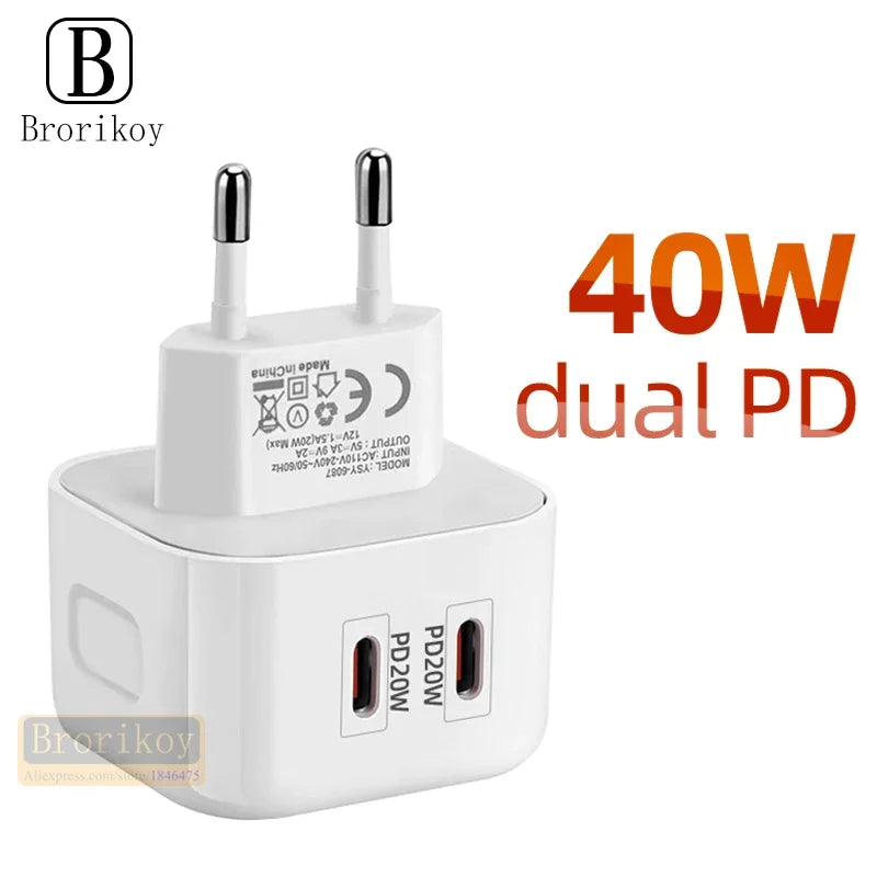 20W Fast Charging USB Wall Adapter with QC 3.0 & PD for iPhone & Samsung