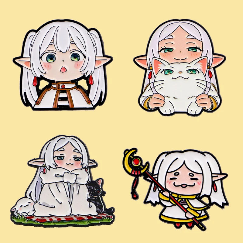 Cute White Haired Elf Enamel Pin Set - Cartoon Girls Brooches for Backpack or Clothing