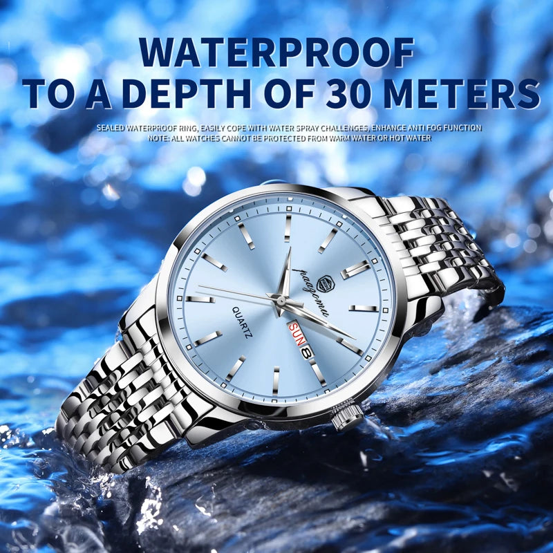 Luxury Waterproof Men’s Quartz Watch with Luminous Dial and Date Function