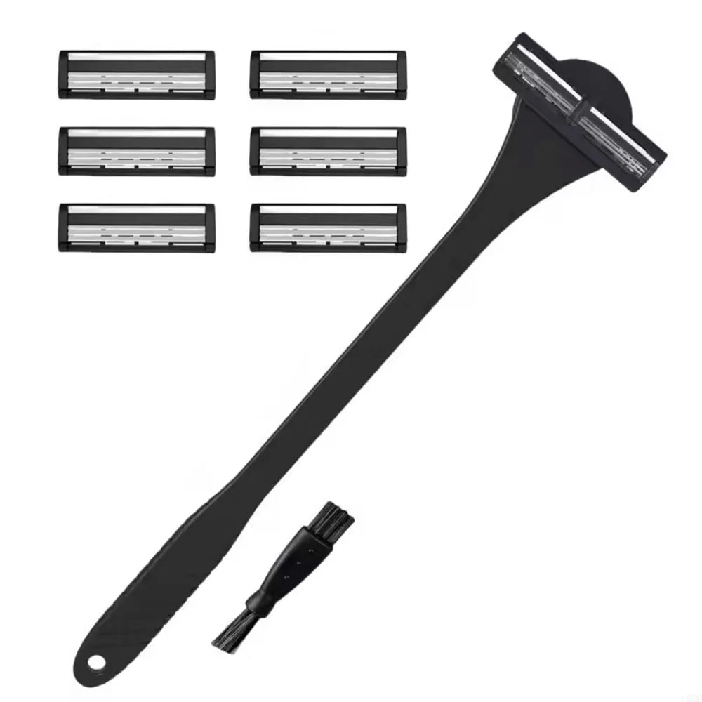 Men's 2-in-1 Silicone Back Shaver & Scrubber with 3-Layer 6-Blade Razor