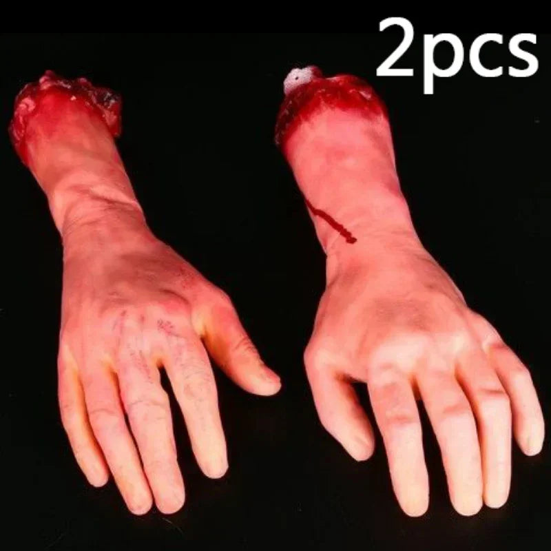 Realistic Severed Arm Halloween Horror Prop with Blood Spatter - Latex Decor
