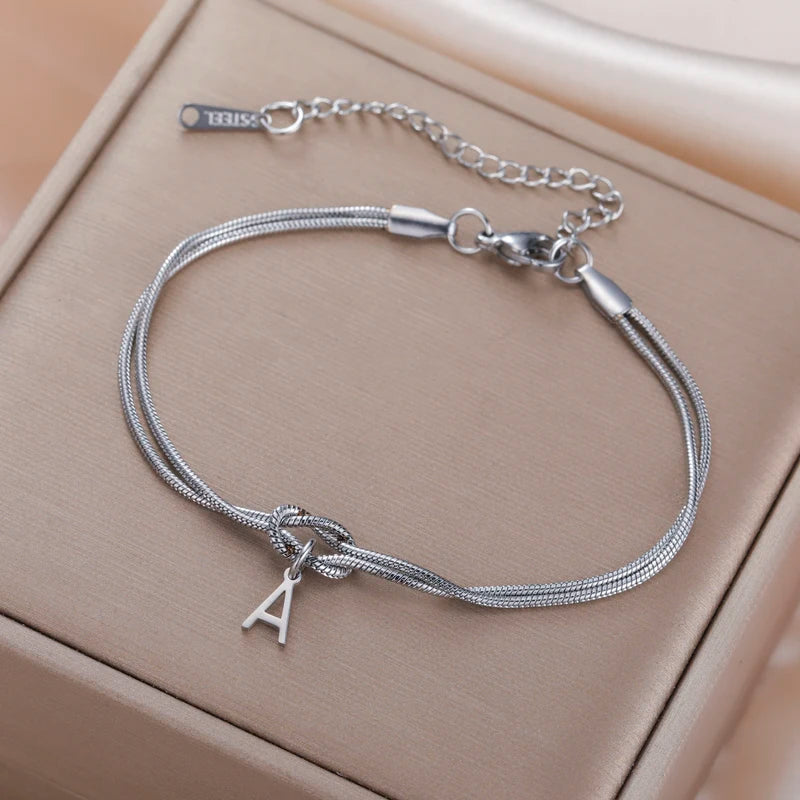 Stainless Steel Love Knot Letter Chain Bracelet for Women & Couples