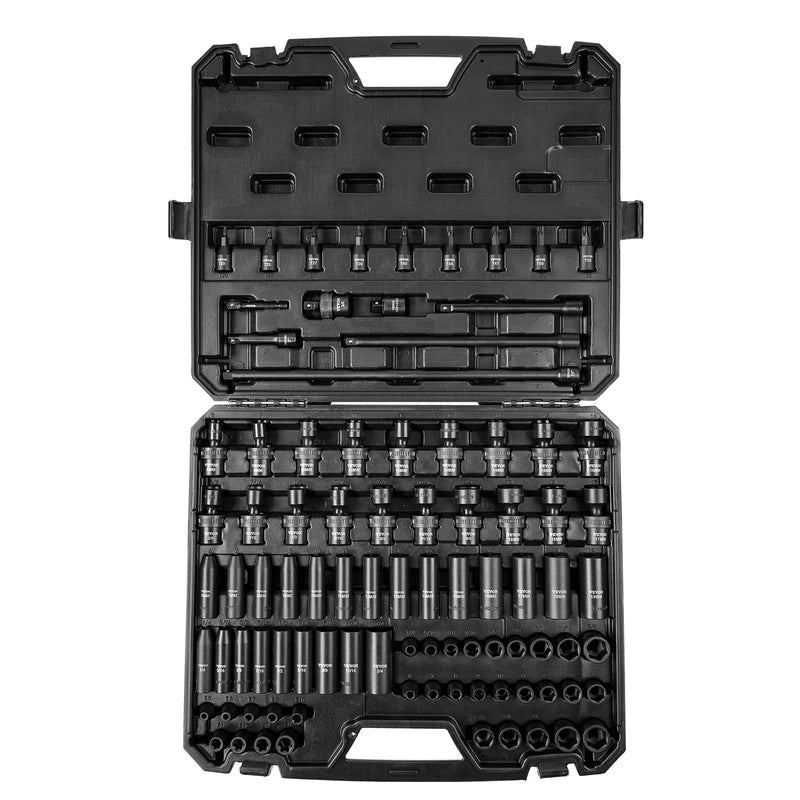 Impact Socket Set 13/23/33/34/48/65/90-Piece SAE & Metric Cr-Mo Steel