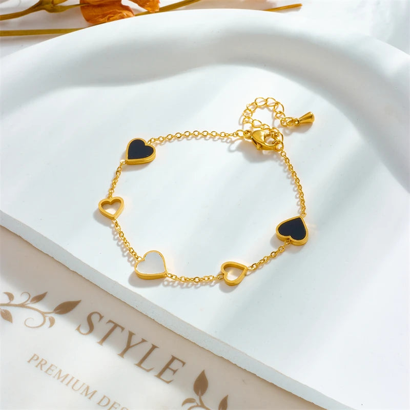 Heart Love Charm Bracelet for Women Girls Stainless Steel Jewelry Birthday Gift
