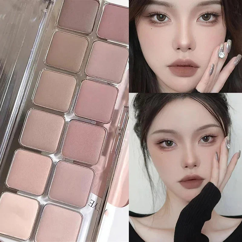 Low Saturation Matte Eyeshadow Palette - 12 Shades for Daily & Night Makeup