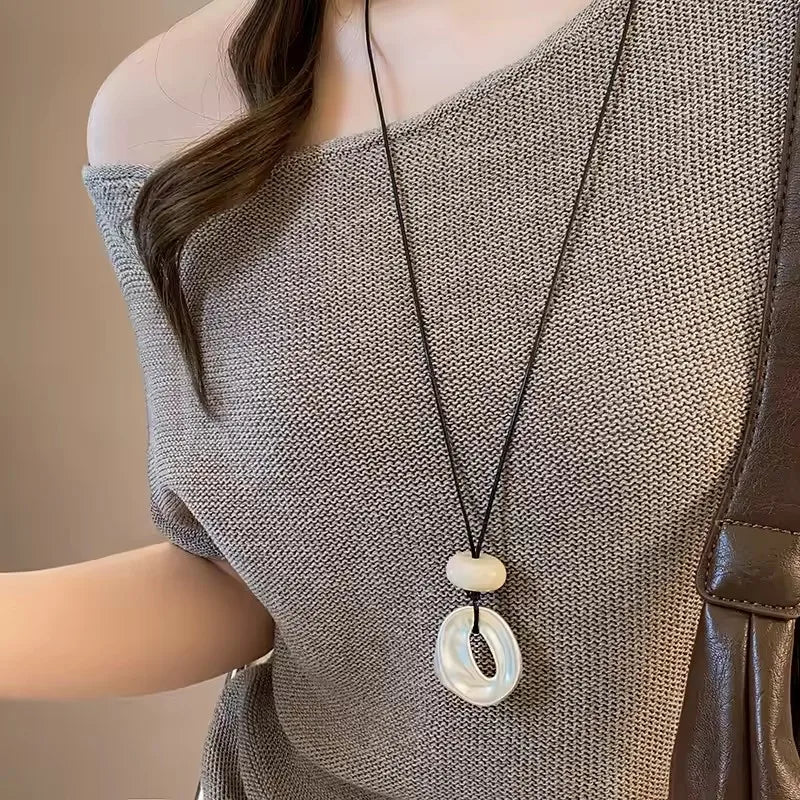 Geometric Metal Vortex Cross Pendant Necklace with Rope Chain for Men Women Beaded Jewelry
