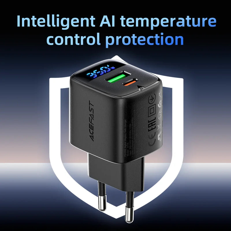 GaN 35W Fast USB C Wall Charger with Digital Display for Samsung & More
