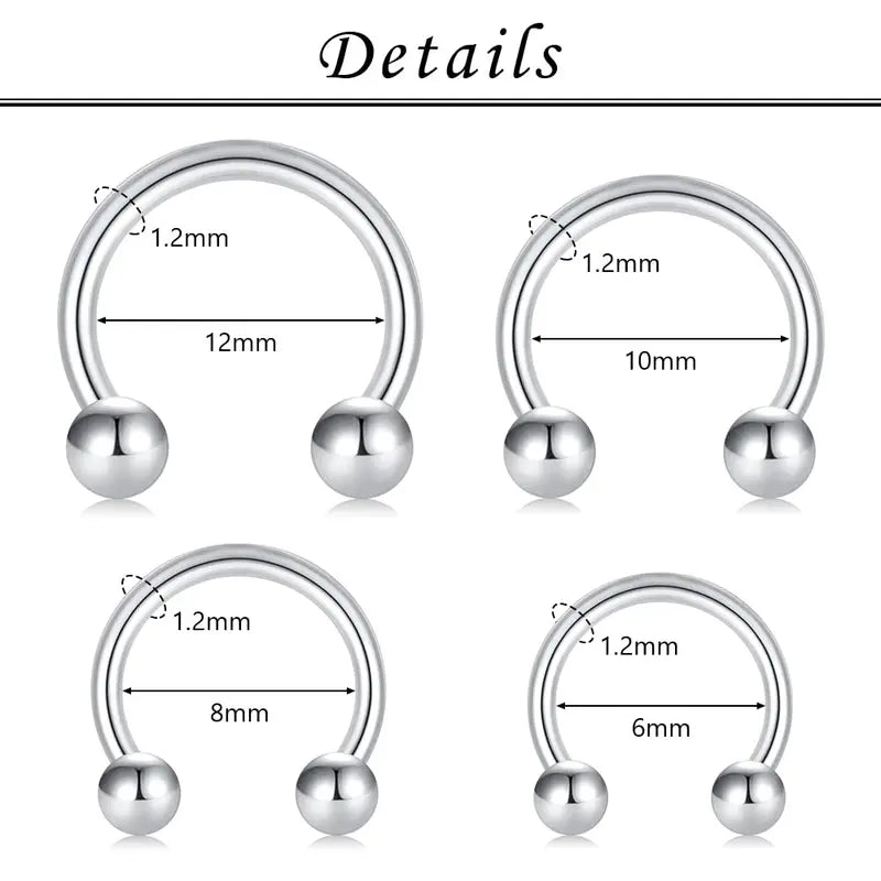 Septum & Cartilage Hoop Piercing Jewelry Set - Stainless Steel Horseshoe Rings