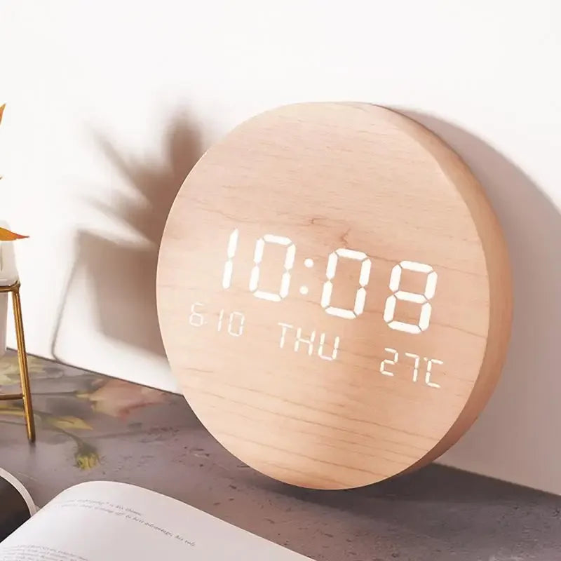 Solid Wood LED Wall Clock - Creative Modern Silent Wall Clock for Living Room Bedroom