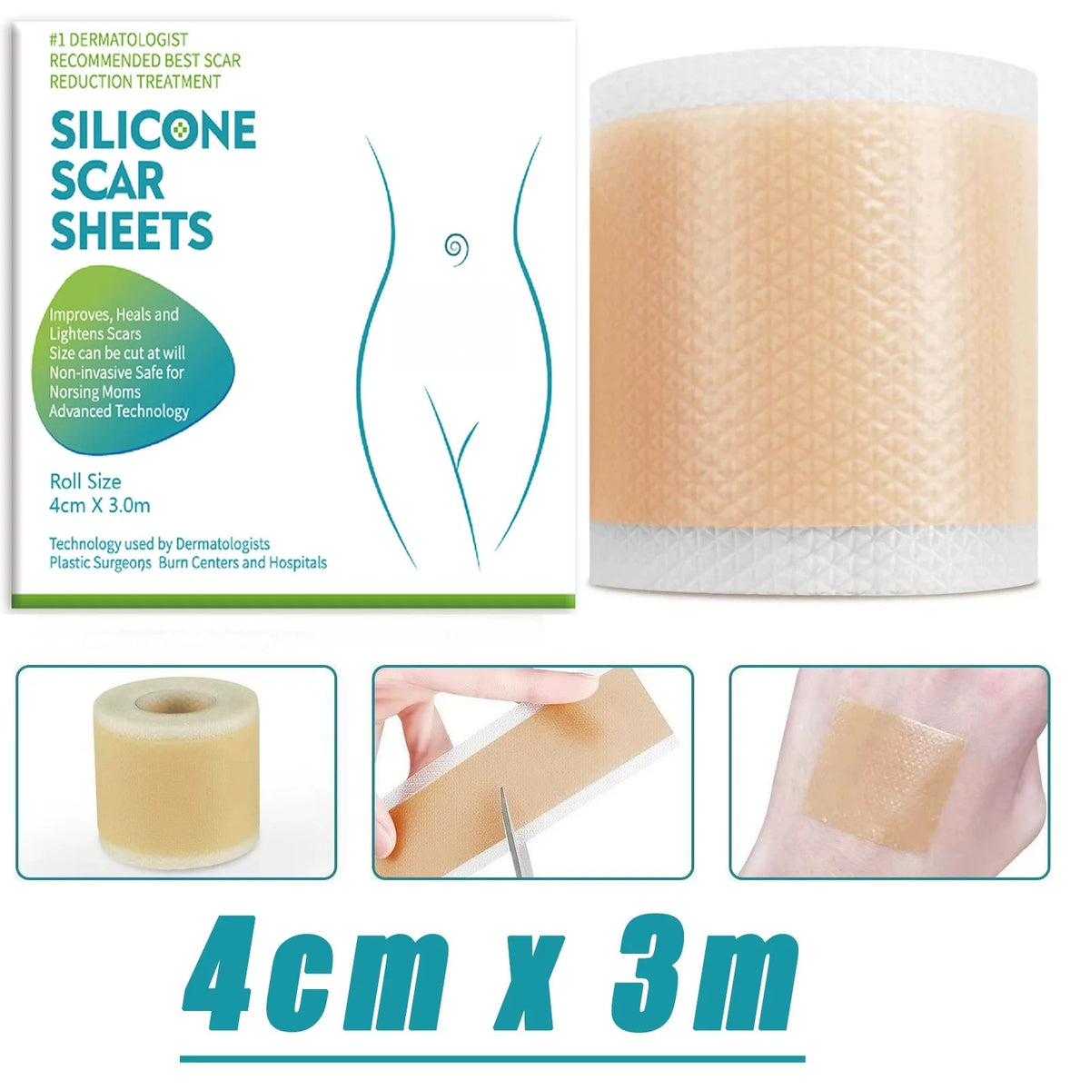 Silicone Scar Sheets Self-Adhesive Stretch Mark Cover Patch Reusable Skin Care Strip
